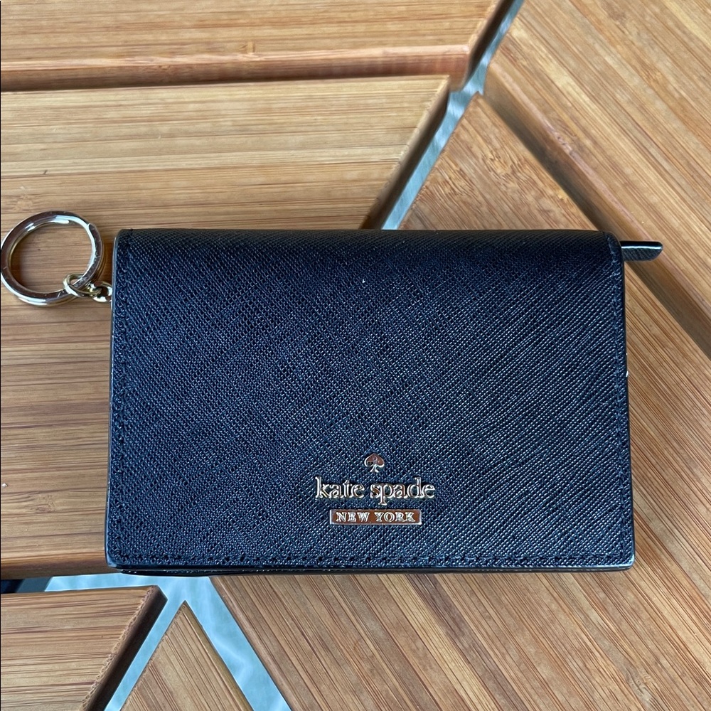 kate spade black saffiano leather cardholder wallet with gold logo